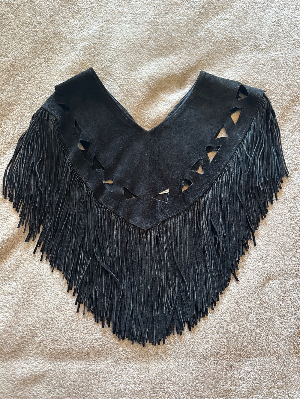 Vintage Pioneer Wear Black Leather Capelet Western Shawl